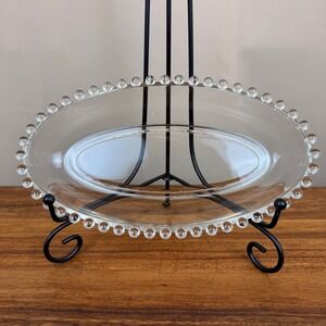 Imperial Candlewick Clear Glass Oval Relish Dish Beaded Edge Serving Tray 8.75in